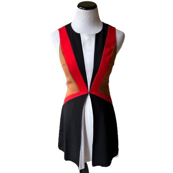 NWT Ark & Co. color block dress in red, black, tan, white.  Size S. - Picture 4 of 16